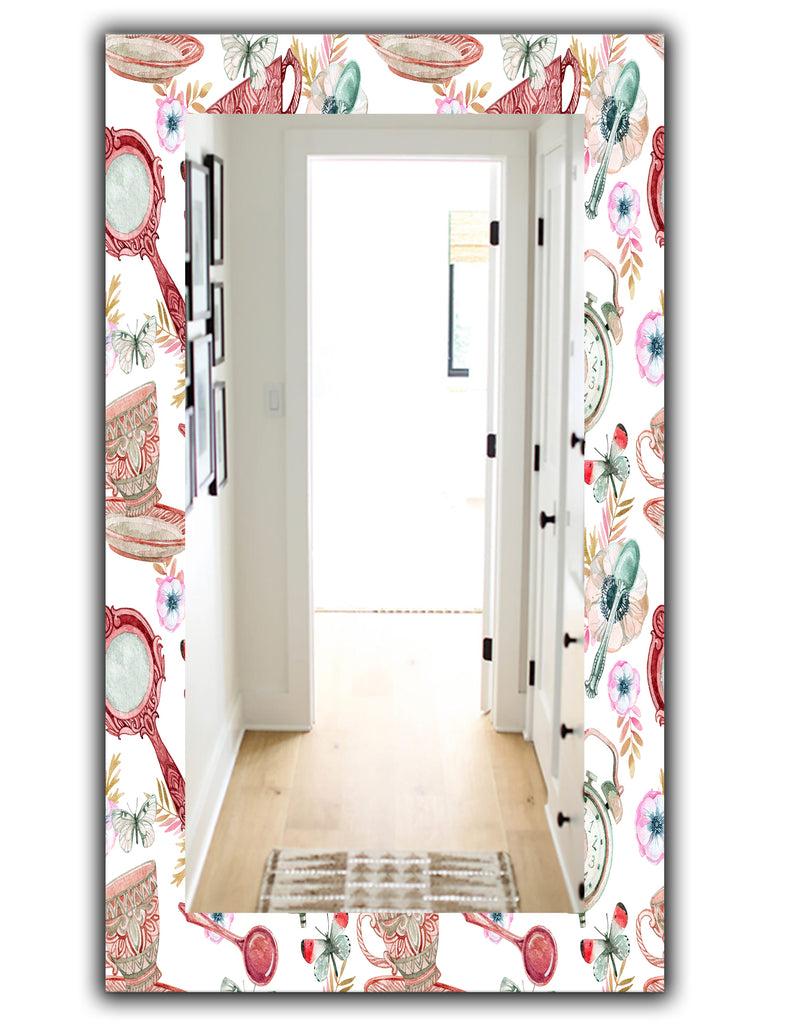 DesignQ Watercolor Tea Pattern - Modern Mirror - Wall Mirror