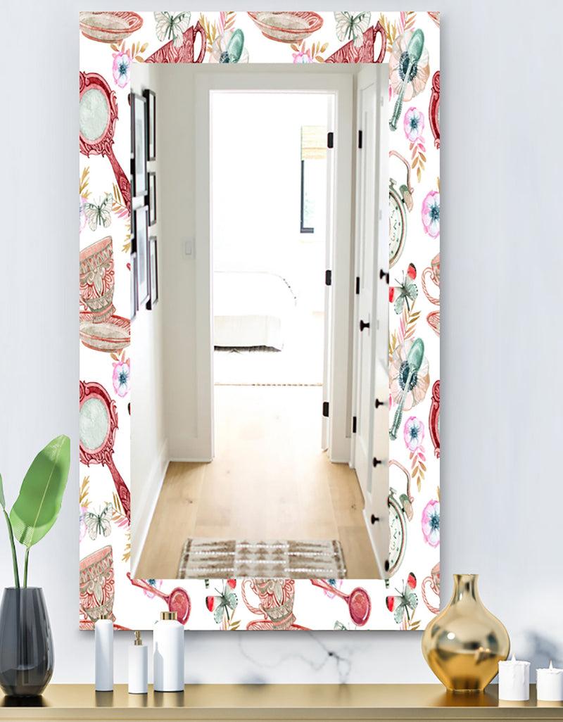 DesignQ Watercolor Tea Pattern - Modern Mirror - Wall Mirror