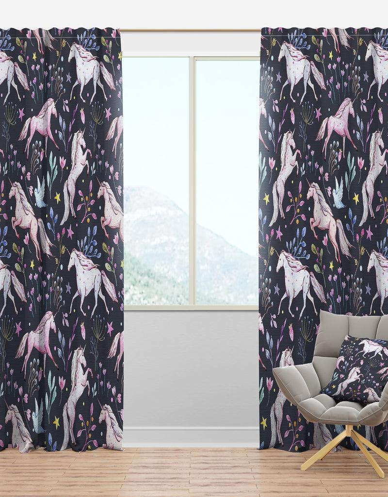 DesignQ Watercolor Unicorn Pattern - Modern Curtain Panels
