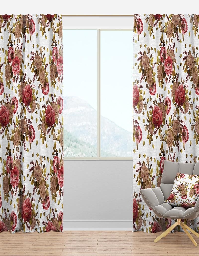 DesignQ Watercolored Roses Peonies and Lavender - Floral Curtain Panels