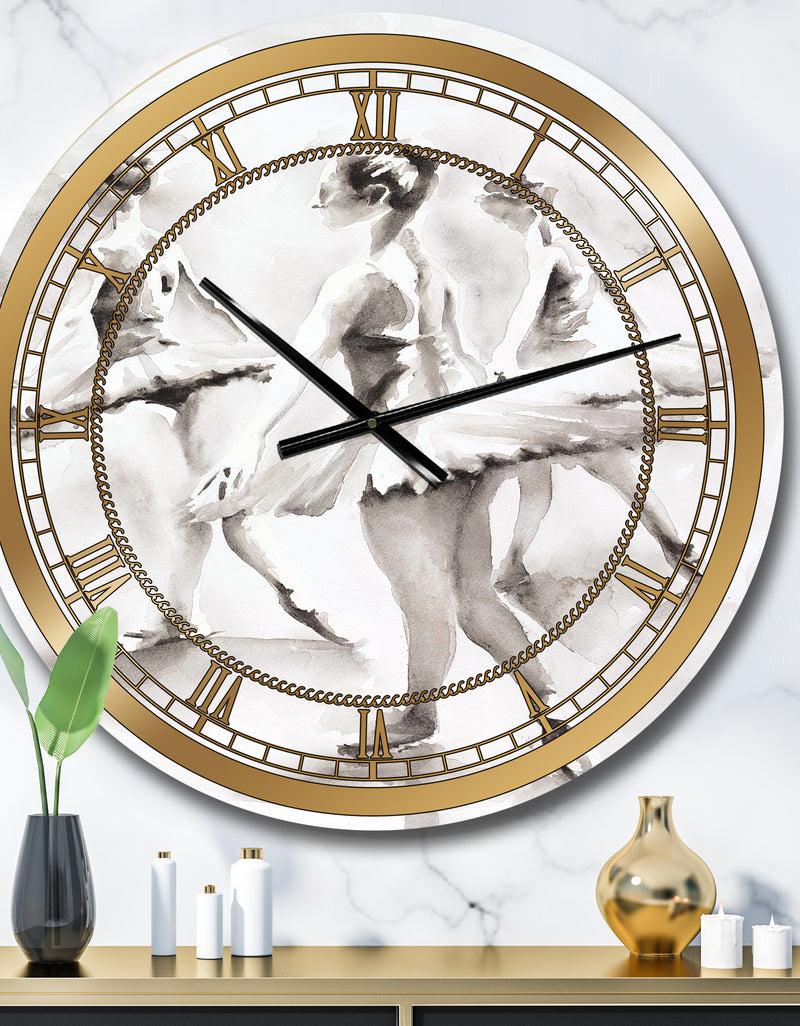 DesignQ watercolors Ballerinas Dance I - Glam Wall CLock