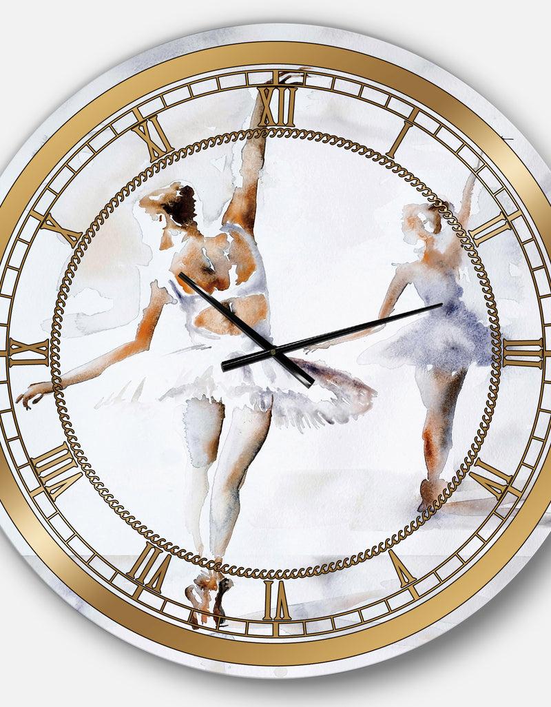 DesignQ Watercolors Ballerinas Dance II - Glam Large Wall CLock