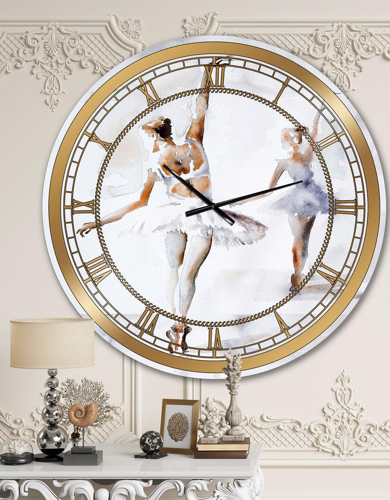 DesignQ watercolors Ballerinas Dance II - Glam Large Wall CLock