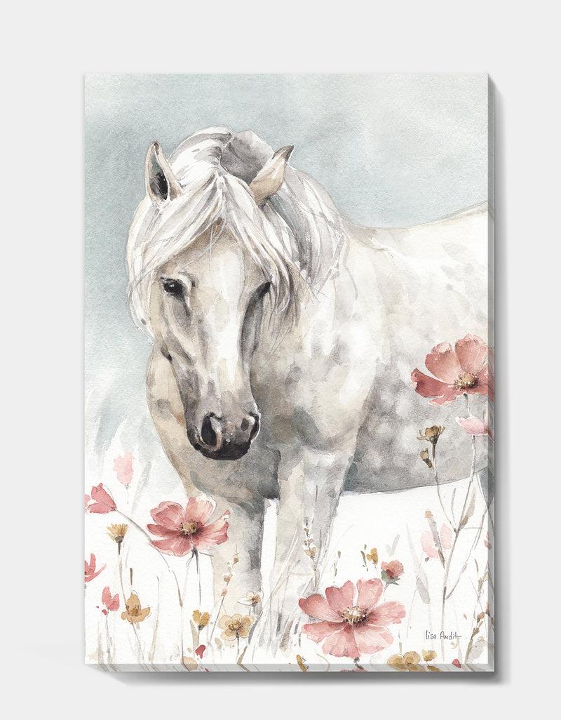 DesignQ Watercolors Pink Wild Horses I - Farmhouse Canvas Art