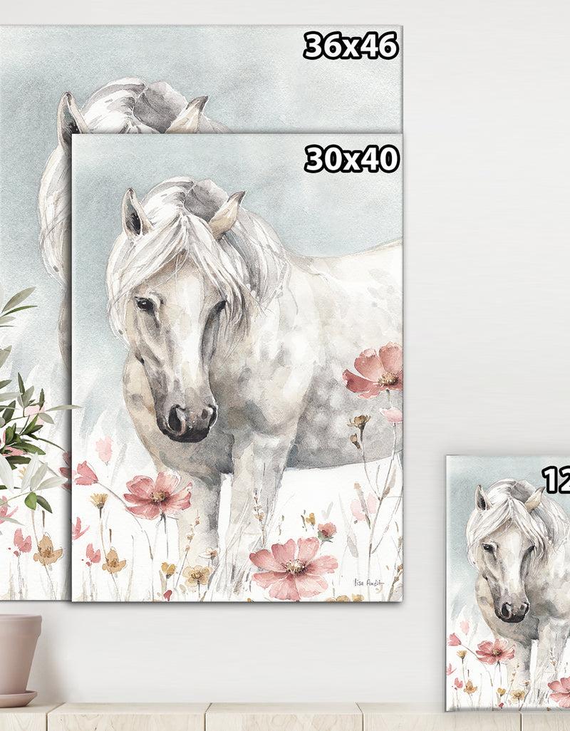 DesignQ Watercolors Pink Wild Horses I - Farmhouse Canvas Art