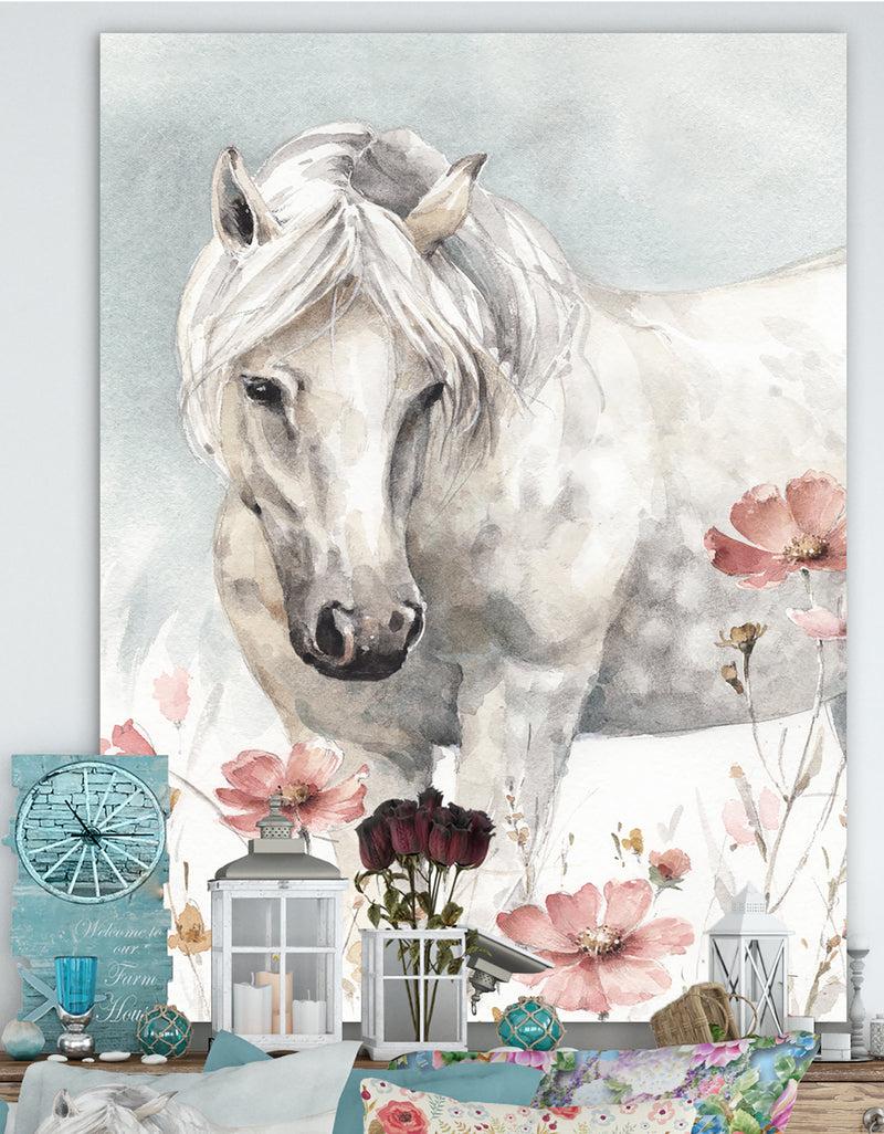 DesignQ watercolors Pink Wild Horses I - Farmhouse Canvas Art