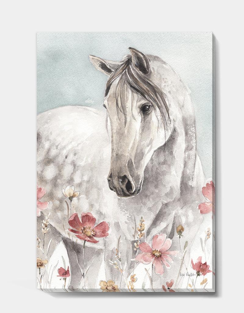 DesignQ Watercolors Pink Wild Horses II - Premium Canvas Wall Art