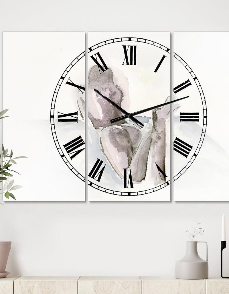 DesignQ Watercolour Nude 1 - Oversized Traditional Wall Clock - 3 Panels