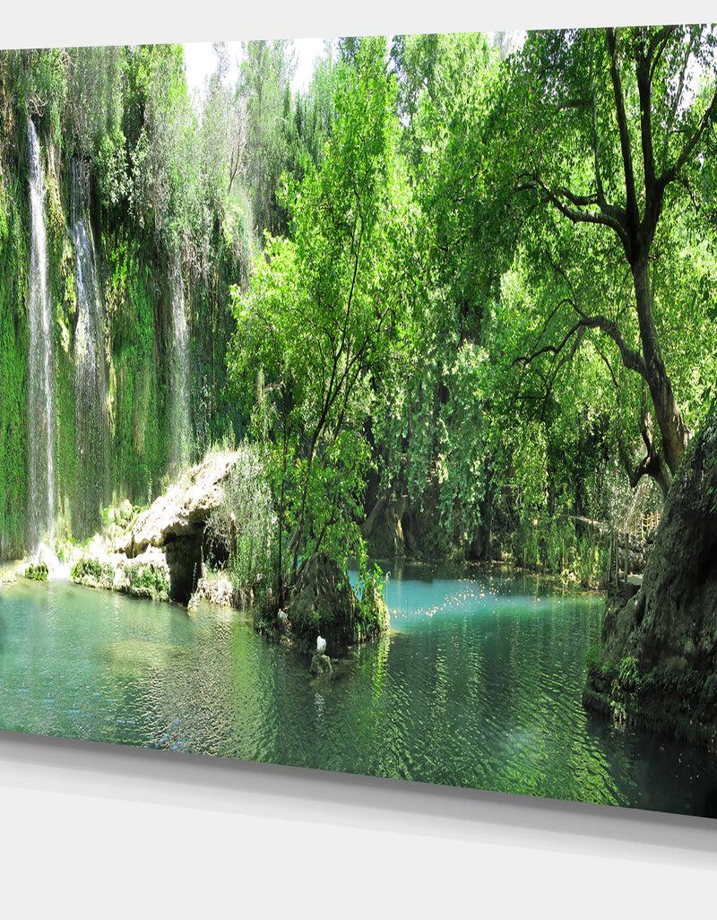 DesignQ Waterfall Cascade In Deep Forest - Large Landscape Canvas Art Print