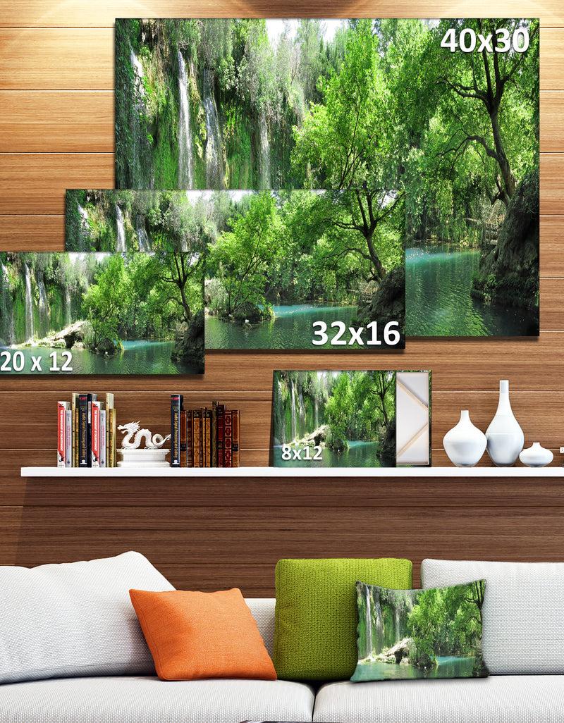 DesignQ Waterfall Cascade In Deep Forest - Large Landscape Canvas Art Print