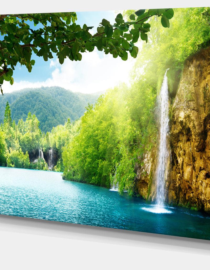 DesignQ Waterfall In Deep Forest - Landscape Photography Canvas Print