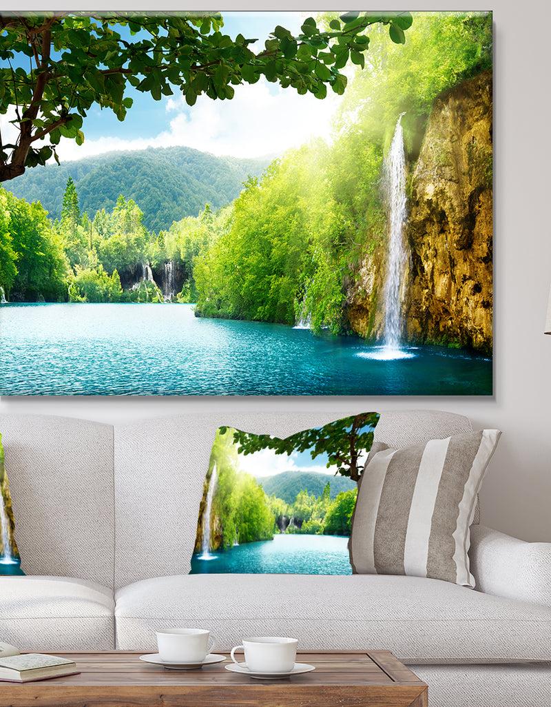 DesignQ Waterfall in Deep Forest - Landscape Photography Canvas Print