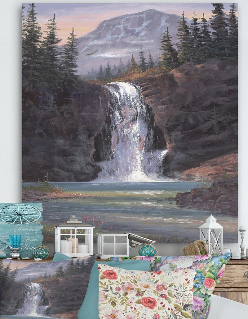 DesignQ Waterfall Mountain Afternoon - Traditional Canvas Art Print