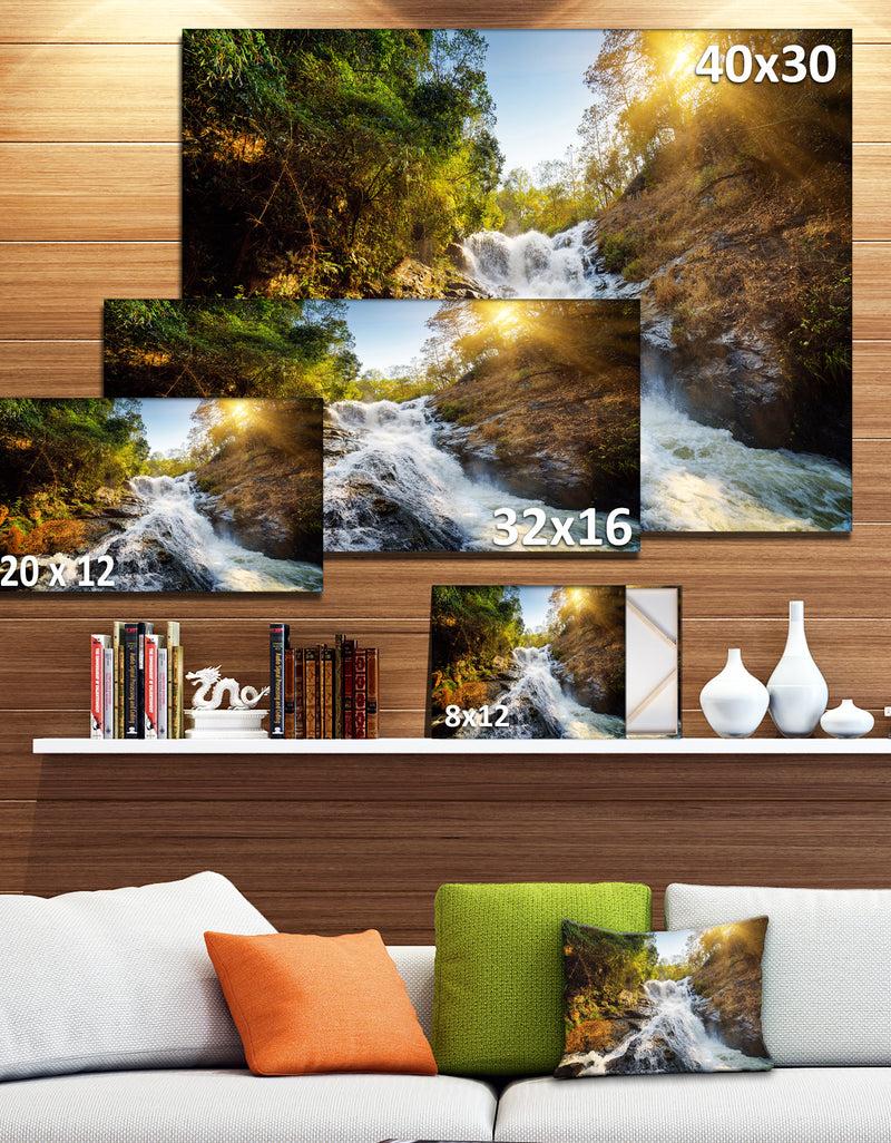 DesignQ Waterfall Through The Forest - Extra Large Landscape Canvas Art Print
