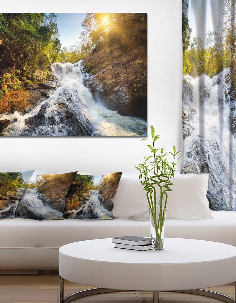 DesignQ Waterfall through the Forest - Extra Large Landscape Canvas Art Print
