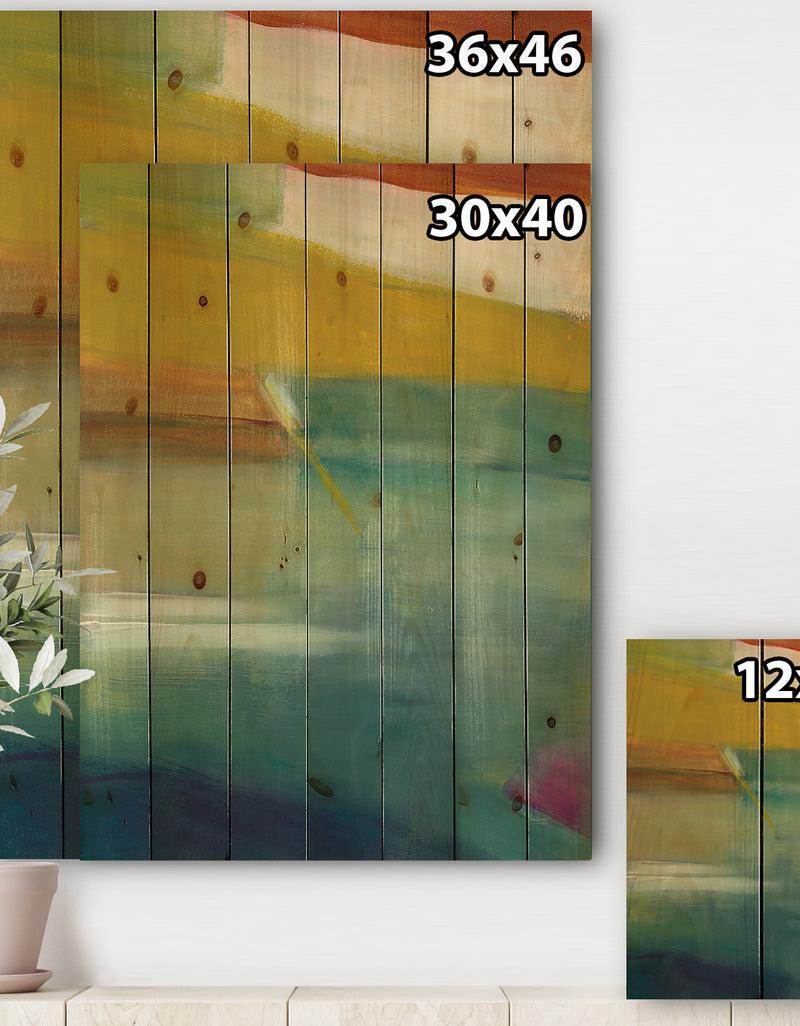 DesignQ Waterpainting Impression Of Indigo And Green - Modern & Contemporary Print On Natural Pine Wood