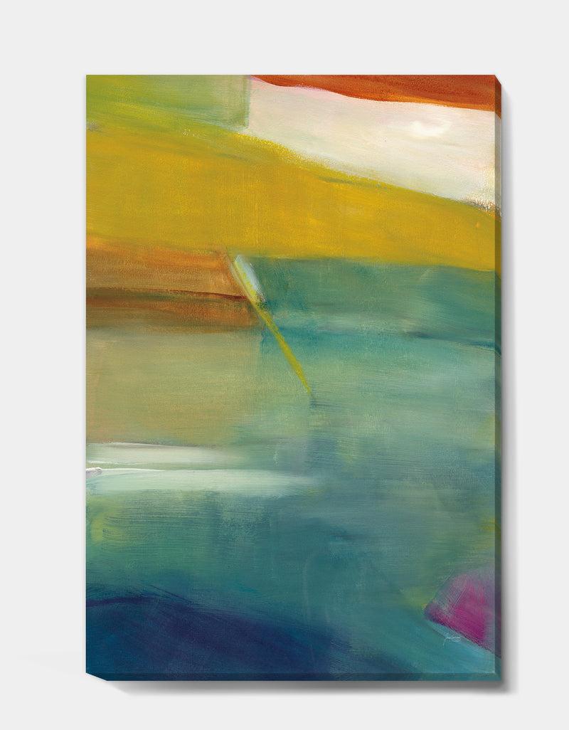 DesignQ Waterpainting Impression Of Indigo And Green - Modern & Contemporary Gallery-wrapped Canvas