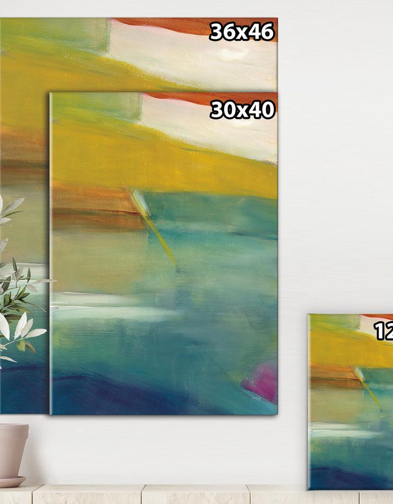 DesignQ Waterpainting Impression Of Indigo And Green - Modern & Contemporary Gallery-wrapped Canvas