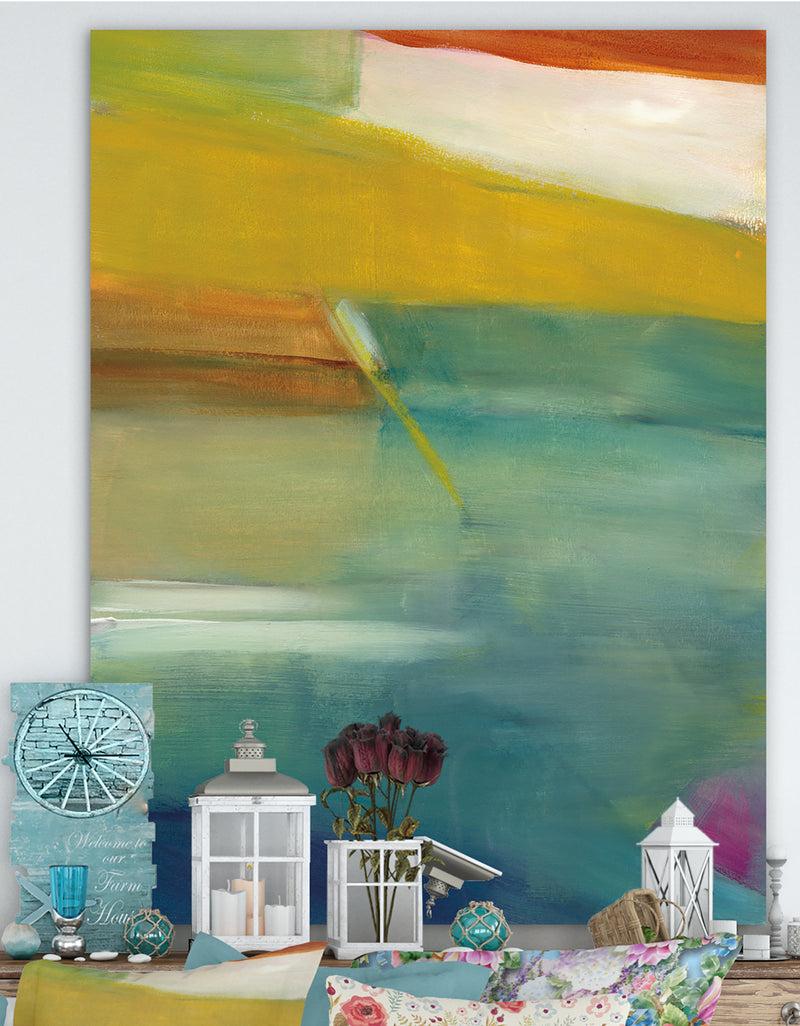 DesignQ Waterpainting Impression of Indigo And Green - Modern & Contemporary Gallery-wrapped Canvas