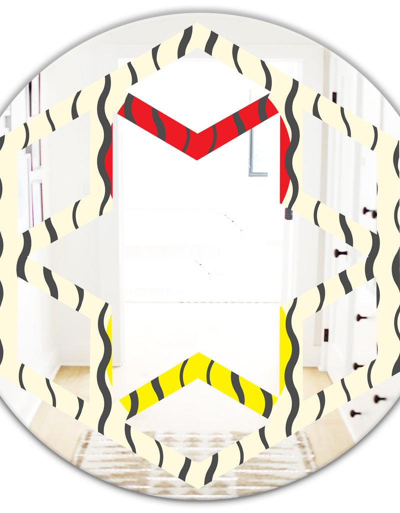 DesignQ Wave Pattern - Modern Round Or Oval Wall Mirror - Hexagon Star