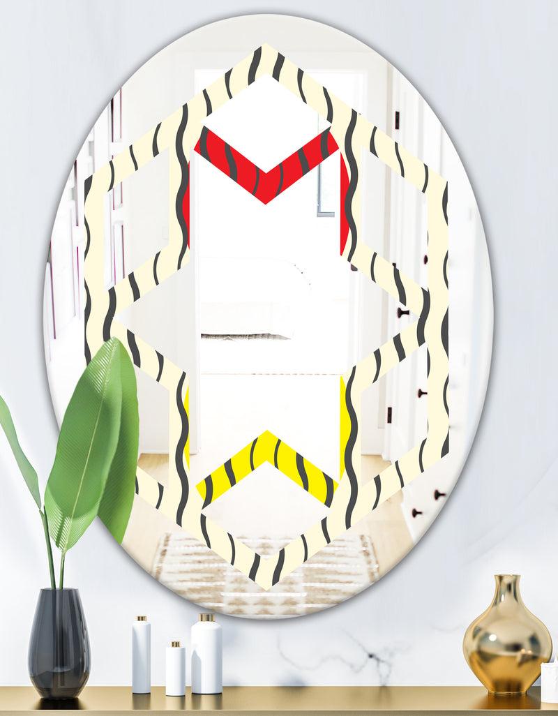 DesignQ Wave Pattern - Modern Round Or Oval Wall Mirror - Hexagon Star