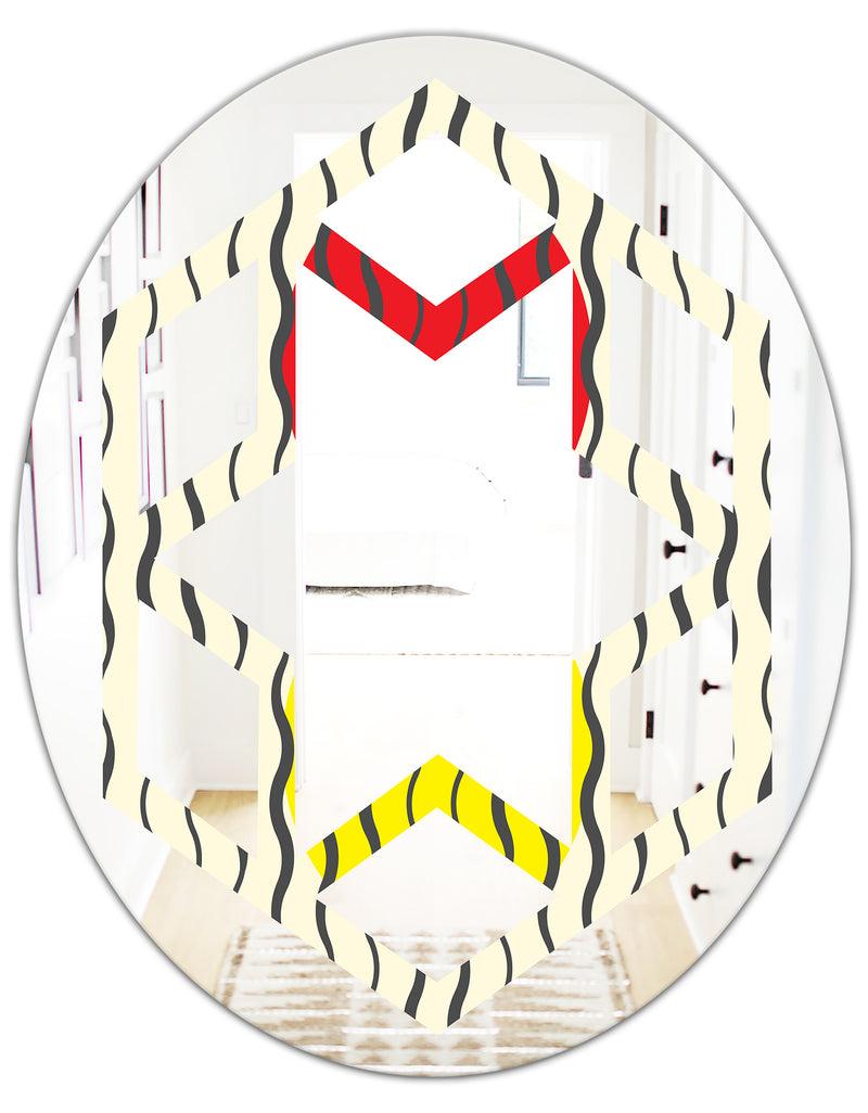 DesignQ Wave Pattern - Modern Round Or Oval Wall Mirror - Hexagon Star