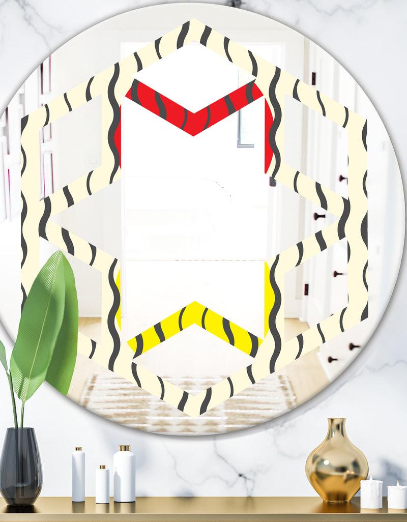 DesignQ Wave Pattern - Modern Round or Oval Wall Mirror - Hexagon Star