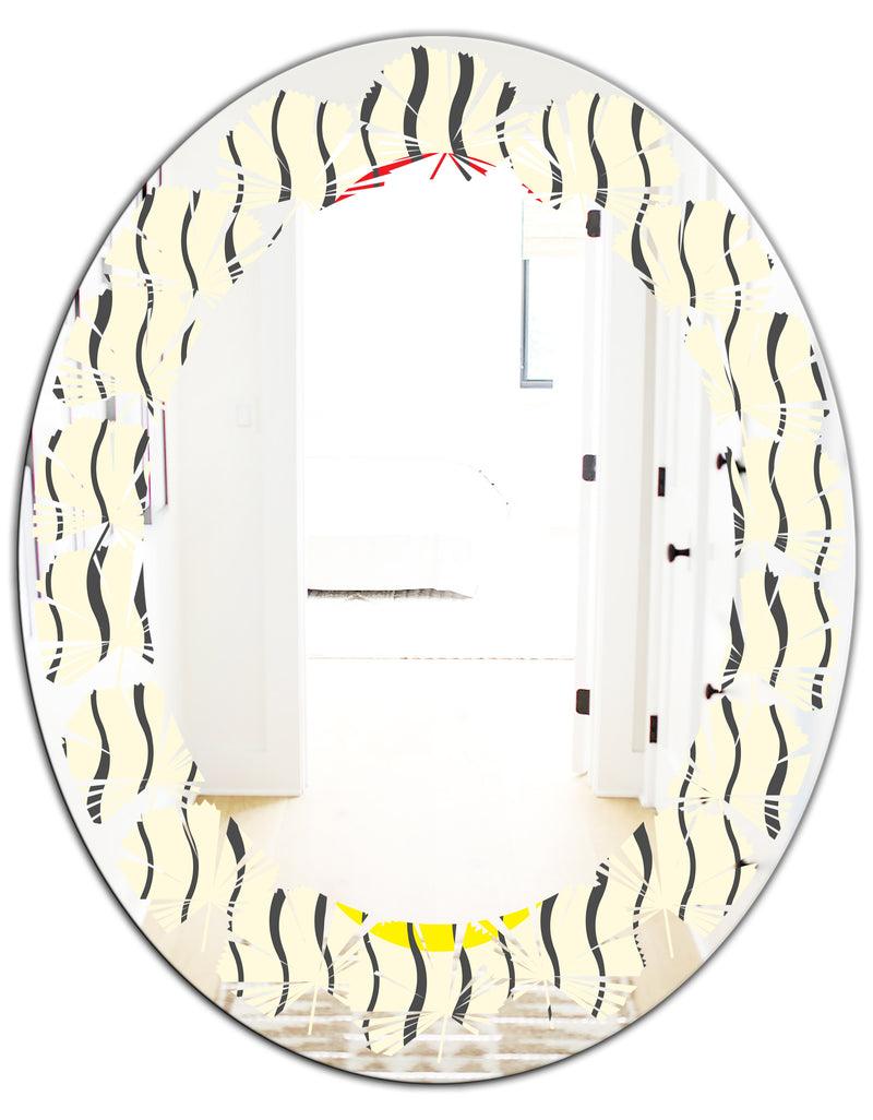 DesignQ Wave Pattern - Modern Round Or Oval Wall Mirror - Leaves