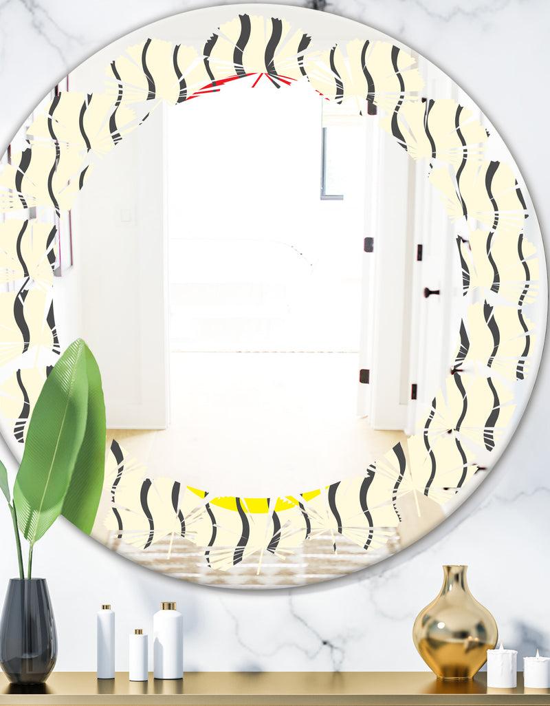 DesignQ Wave Pattern - Modern Round or Oval Wall Mirror - Leaves