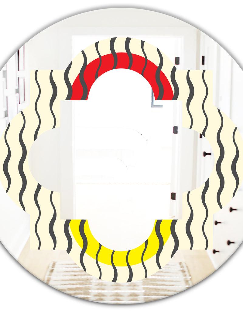 DesignQ Wave Pattern - Modern Round Or Oval Wall Mirror - Quatrefoil