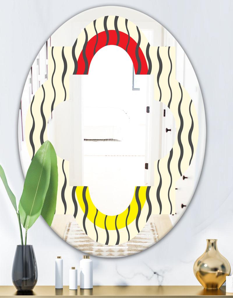 DesignQ Wave Pattern - Modern Round Or Oval Wall Mirror - Quatrefoil