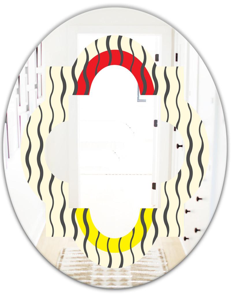 DesignQ Wave Pattern - Modern Round Or Oval Wall Mirror - Quatrefoil