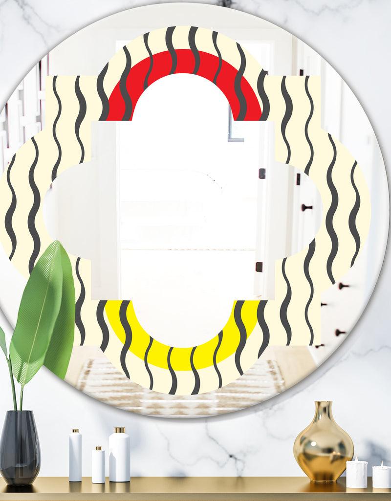 DesignQ Wave Pattern - Modern Round or Oval Wall Mirror - Quatrefoil