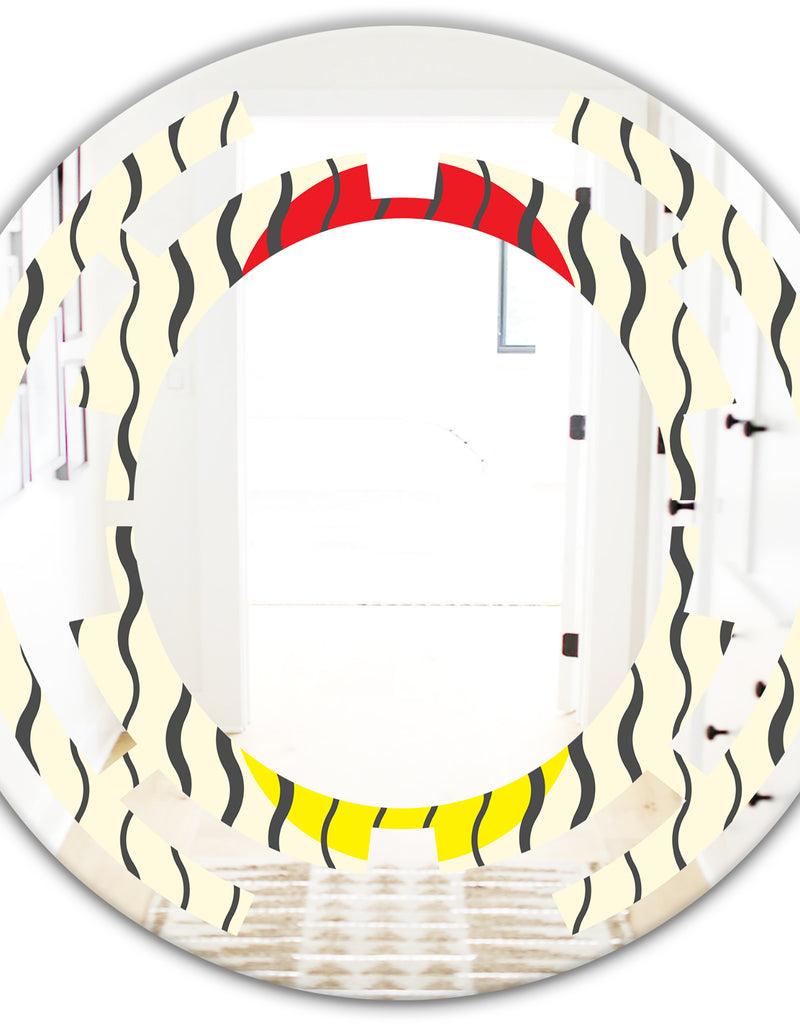 DesignQ Wave Pattern - Modern Round Or Oval Wall Mirror - Space