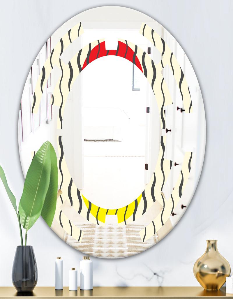 DesignQ Wave Pattern - Modern Round Or Oval Wall Mirror - Space