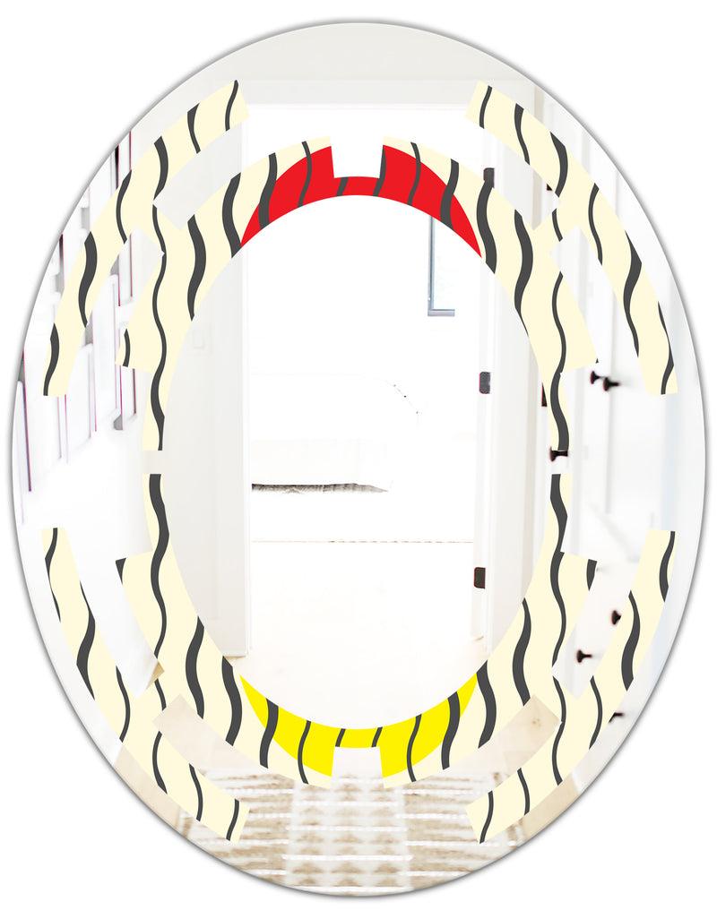 DesignQ Wave Pattern - Modern Round Or Oval Wall Mirror - Space