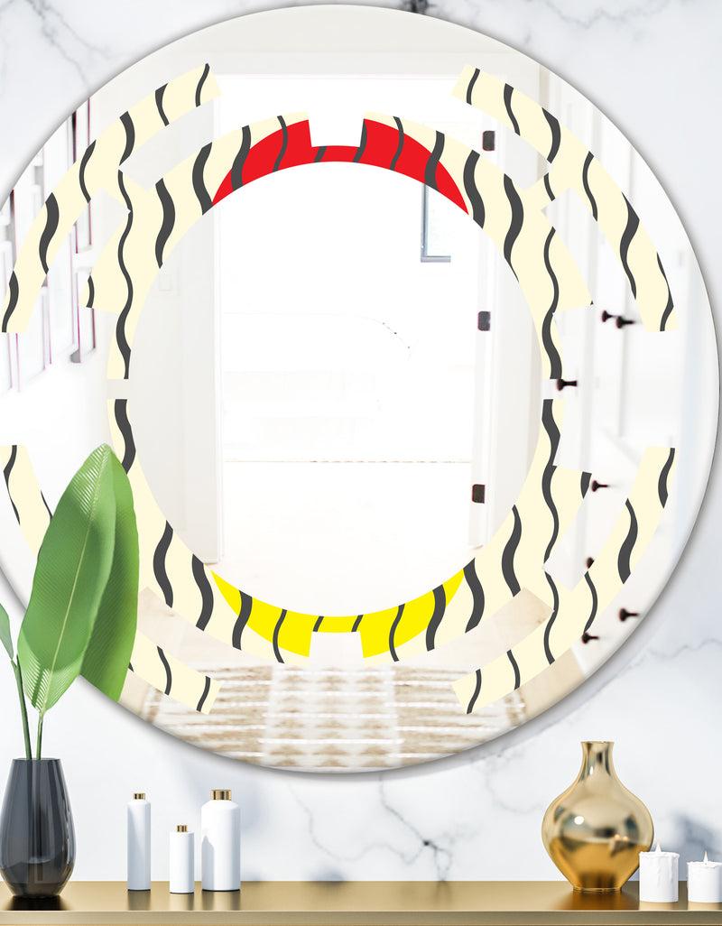DesignQ Wave Pattern - Modern Round or Oval Wall Mirror - Space