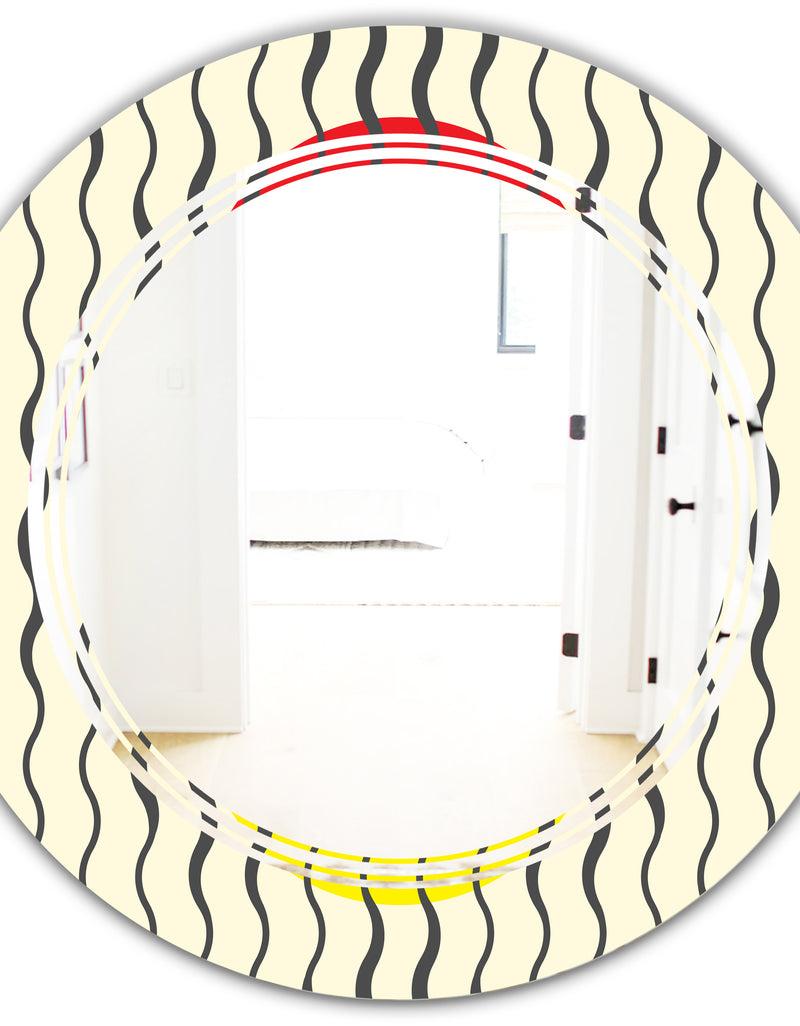 DesignQ Wave Pattern - Modern Round Or Oval Wall Mirror - Triple C