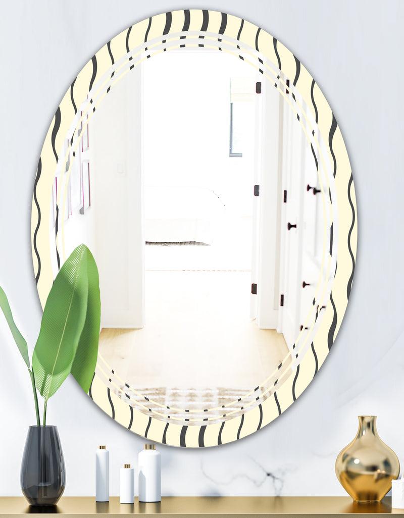 DesignQ Wave Pattern - Modern Round Or Oval Wall Mirror - Triple C