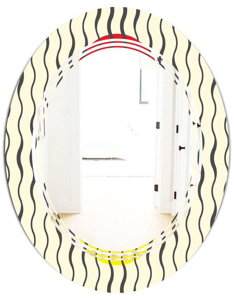 DesignQ Wave Pattern - Modern Round Or Oval Wall Mirror - Triple C
