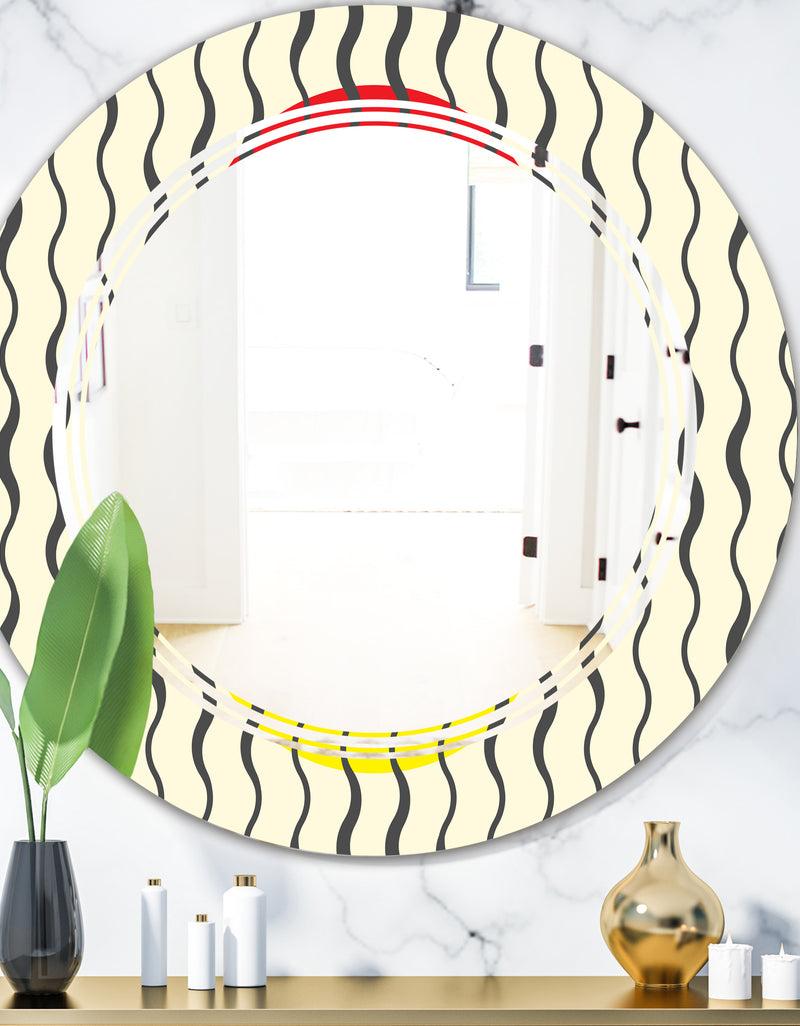 DesignQ Wave Pattern - Modern Round or Oval Wall Mirror - Triple C