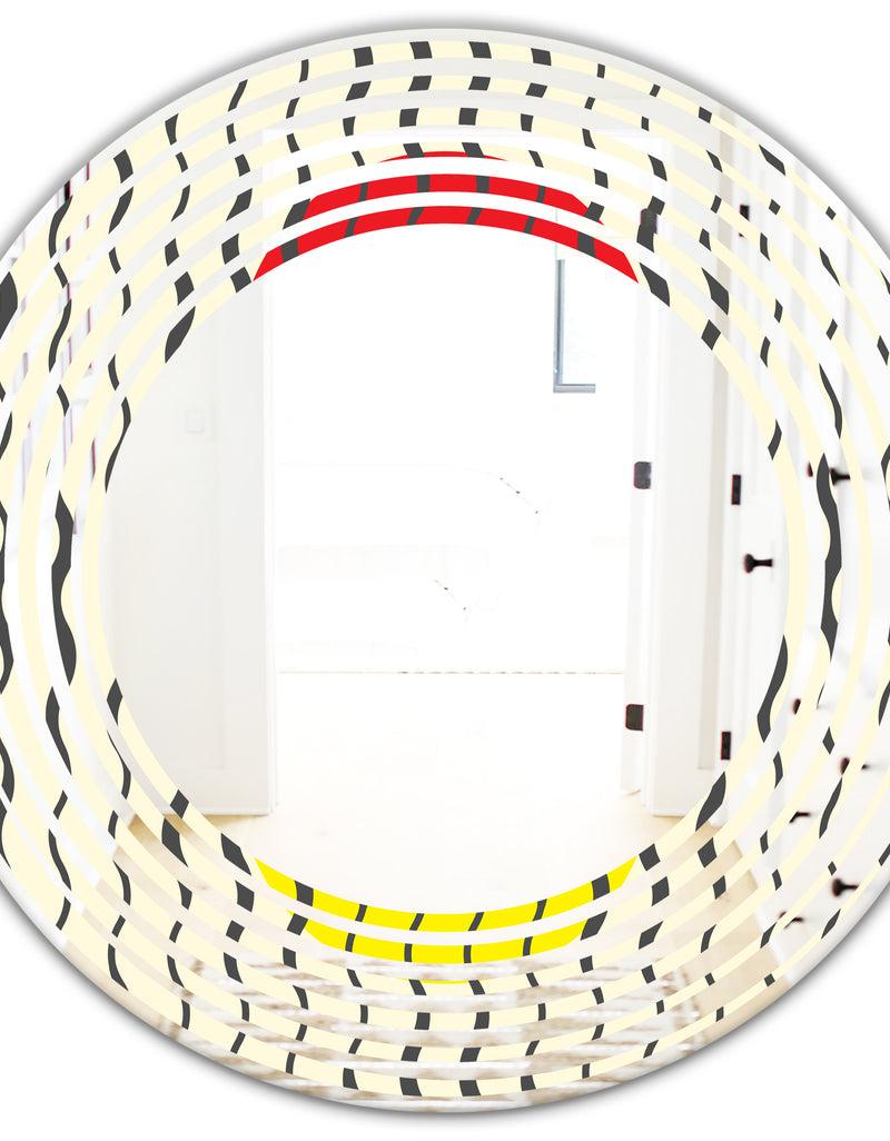 DesignQ Wave Pattern - Modern Round Or Oval Wall Mirror - Wave