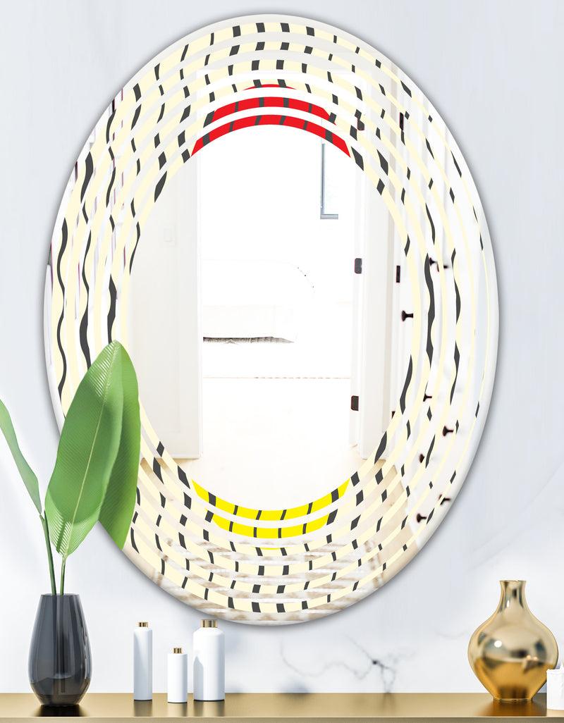 DesignQ Wave Pattern - Modern Round Or Oval Wall Mirror - Wave