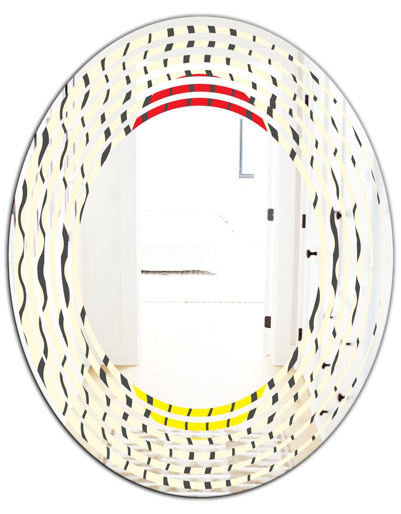 DesignQ Wave Pattern - Modern Round Or Oval Wall Mirror - Wave