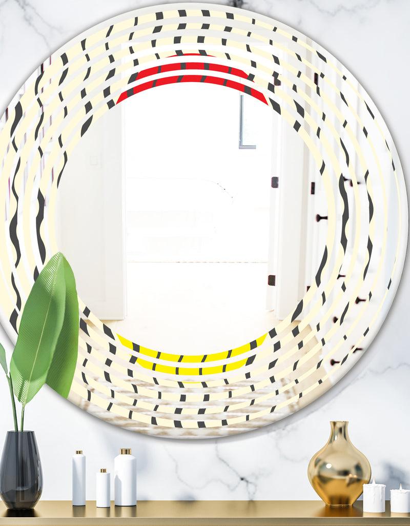 DesignQ Wave Pattern - Modern Round or Oval Wall Mirror - Wave