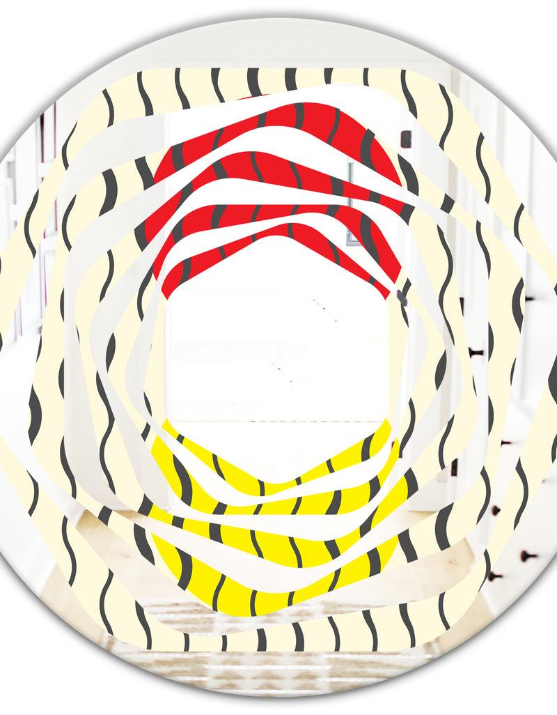 DesignQ Wave Pattern - Modern Round Or Oval Wall Mirror - Whirl