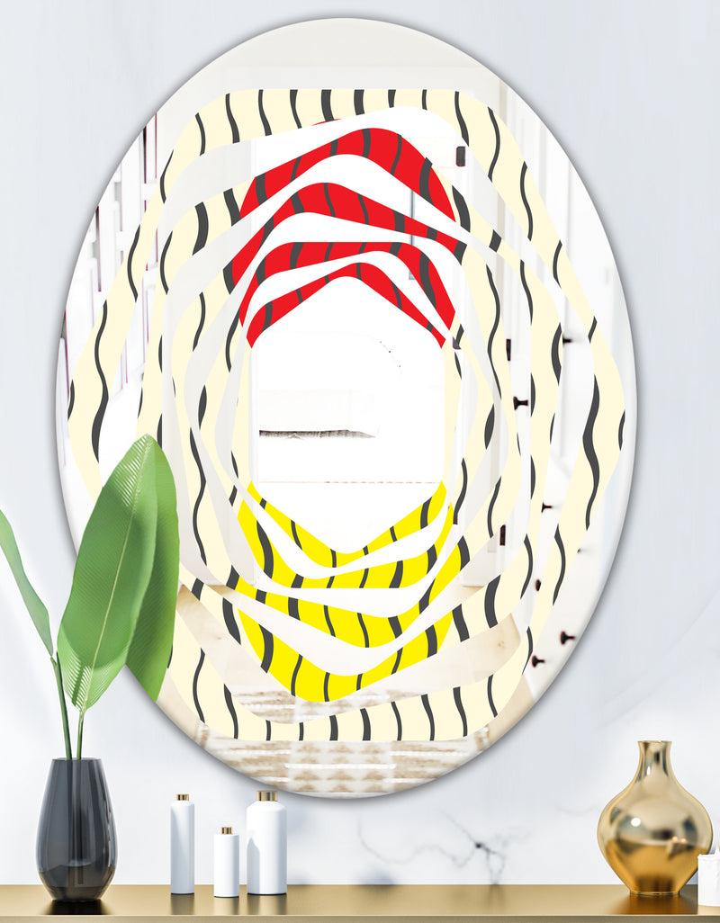 DesignQ Wave Pattern - Modern Round Or Oval Wall Mirror - Whirl