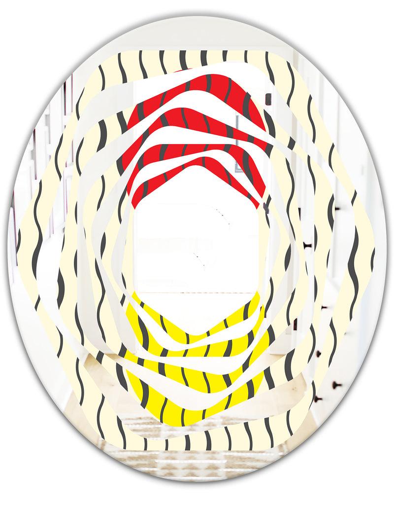 DesignQ Wave Pattern - Modern Round Or Oval Wall Mirror - Whirl