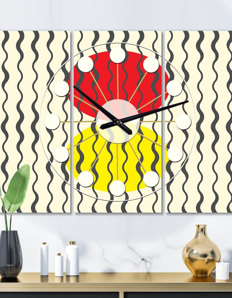 DesignQ Wave Pattern - Oversized Mid-Century wall clock - 3 Panels