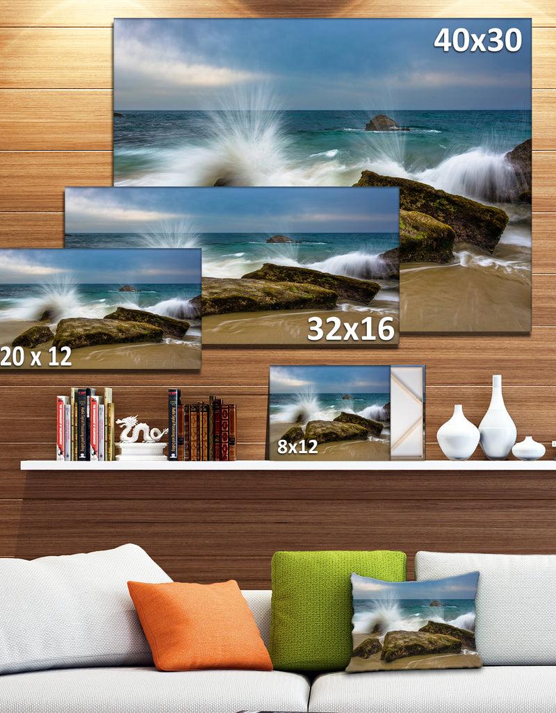 DesignQ Waves Crashing Rocks At Woods Cove - Seashore Canvas Wall Art